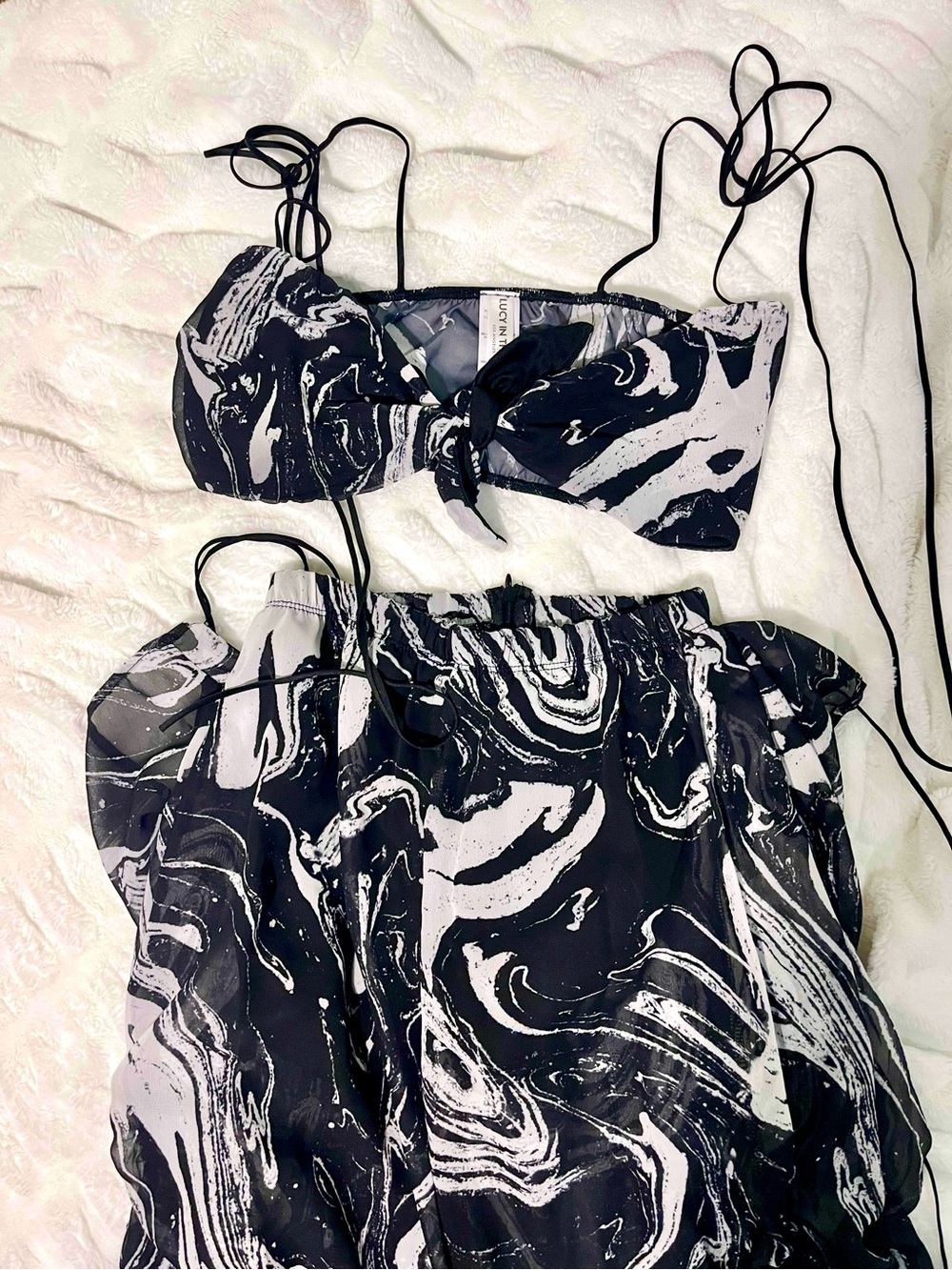 Black & White Marble Print Two-Piece Set